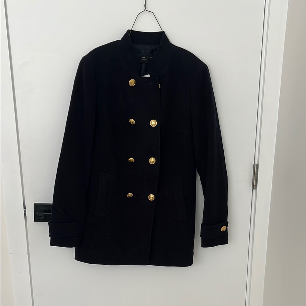 Black Double-Breasted Jacket with Gold Buttons